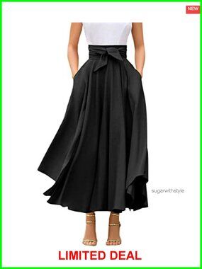 High Waisted Side Slit Bohemian Maxi Skirt with Pockets